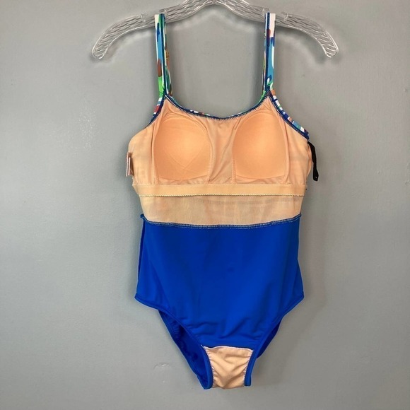 ceeb Multicolored Royal Blue Ruffle Tiered One Piece Swimsuit Women's Size 10 - Picture 11 of 12